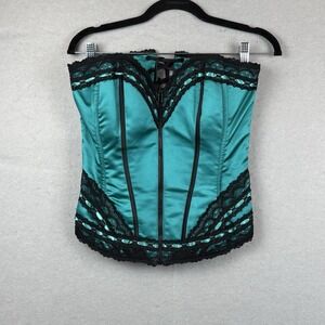 Shirley of Hollywood Green & Black Satin Lace And Zip Corset Top Sz 36